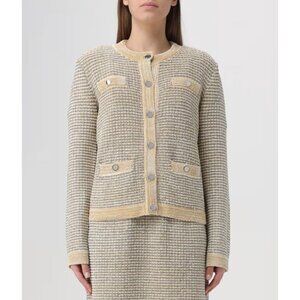 Tory Burch  Metallic Thread Striped Cardigan Ivory White Silver Size Medium